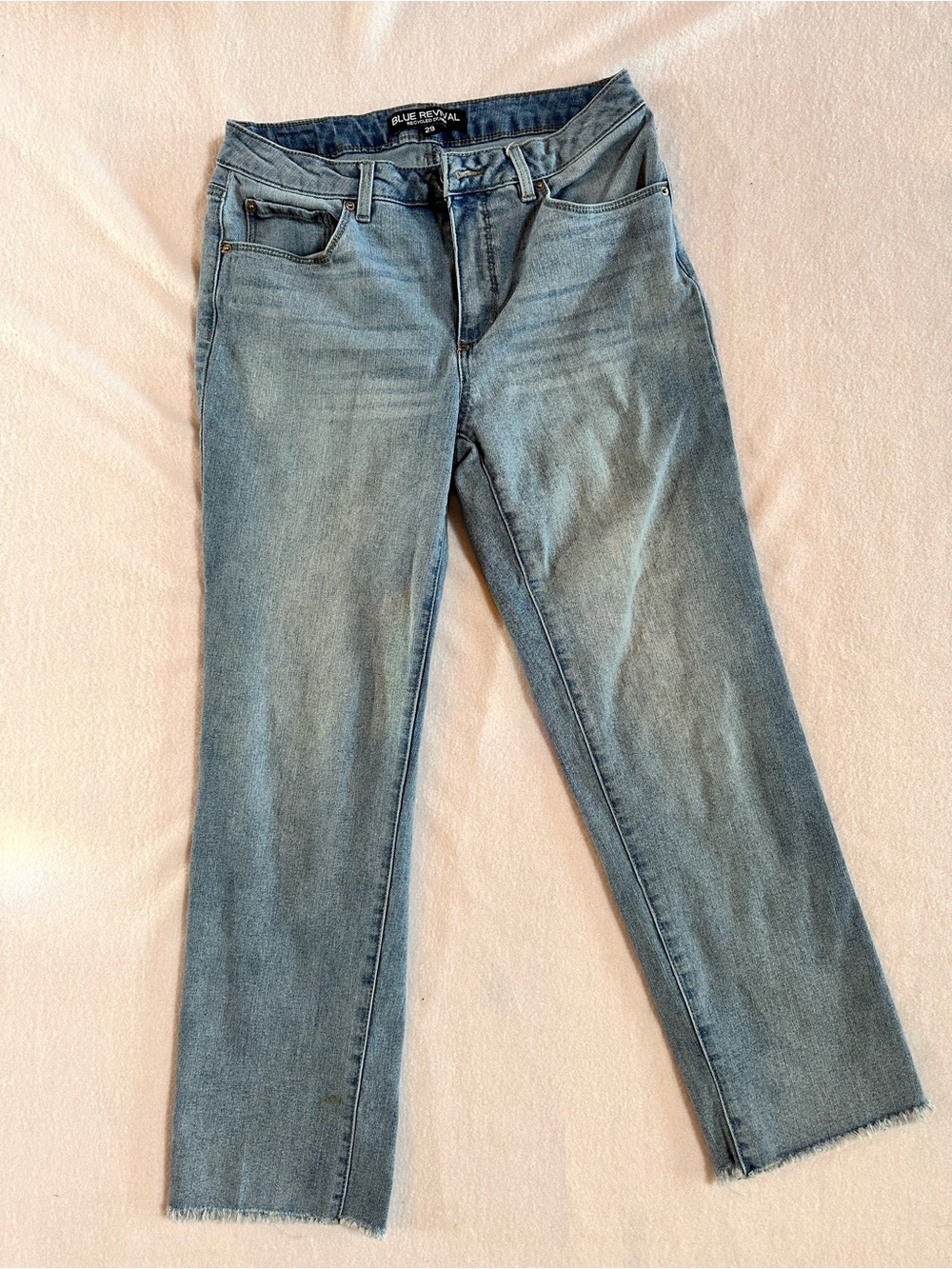 Blue Revival Recycled Denim Crop Straight Jeans Raw Hem Light Wash Size 29
